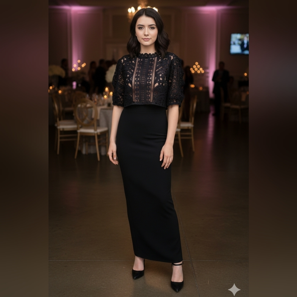🔥SELF PORtraIT Midi🔥Formal Lace Top Dress PROM/WEDDING - Picture 4 of 16